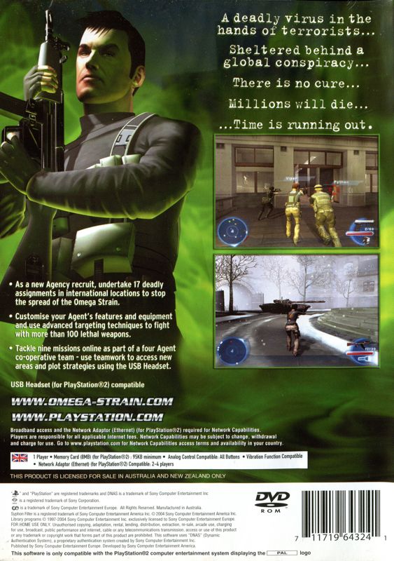 Back Cover for Syphon Filter: The Omega Strain (PlayStation 2)