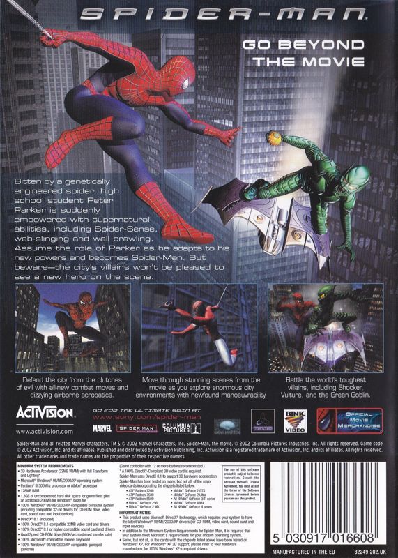 Back Cover for Spider-Man (Windows)