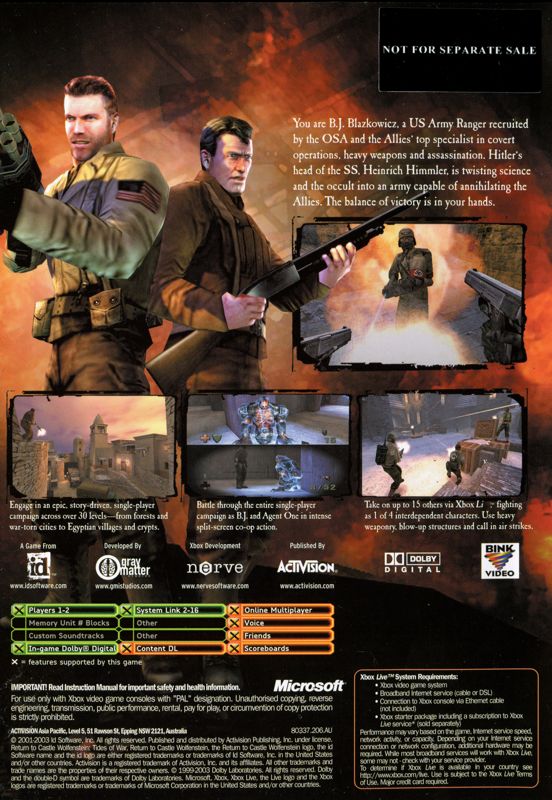 Back Cover for Return to Castle Wolfenstein: Tides of War (Xbox)