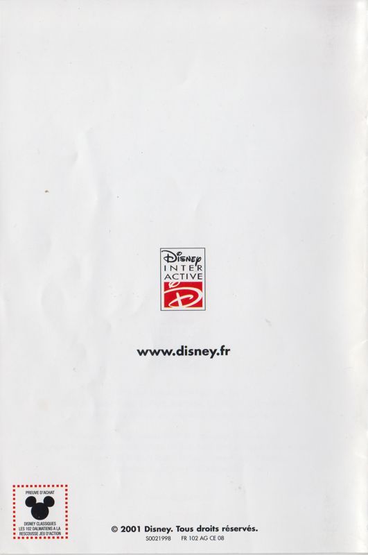 Manual for Disney's 102 Dalmatians: Puppies to the Rescue (Windows) ("Disney Classiques" release (Disney 2001)): 26-page Manual - Back