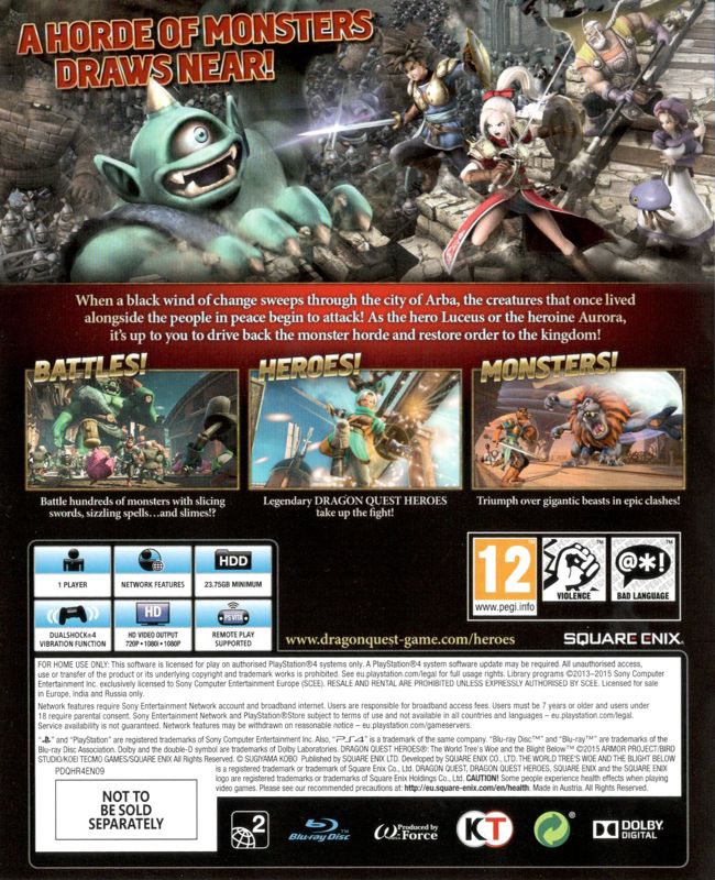 Back Cover for Dragon Quest Heroes: The World Tree's Woe and the Blight Below (Slime Collector's Edition) (PlayStation 4)