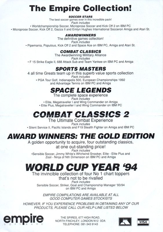 Advertisement for Empire Soccer 94 (DOS): Back