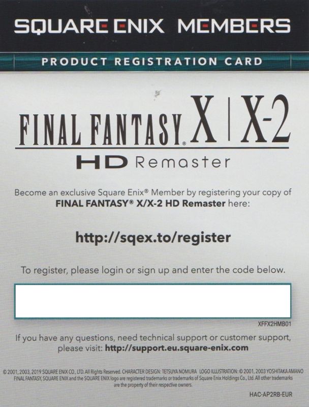 Extras for Final Fantasy X | X-2: HD Remaster (Nintendo Switch): Square Enix Registration Flyer - Front