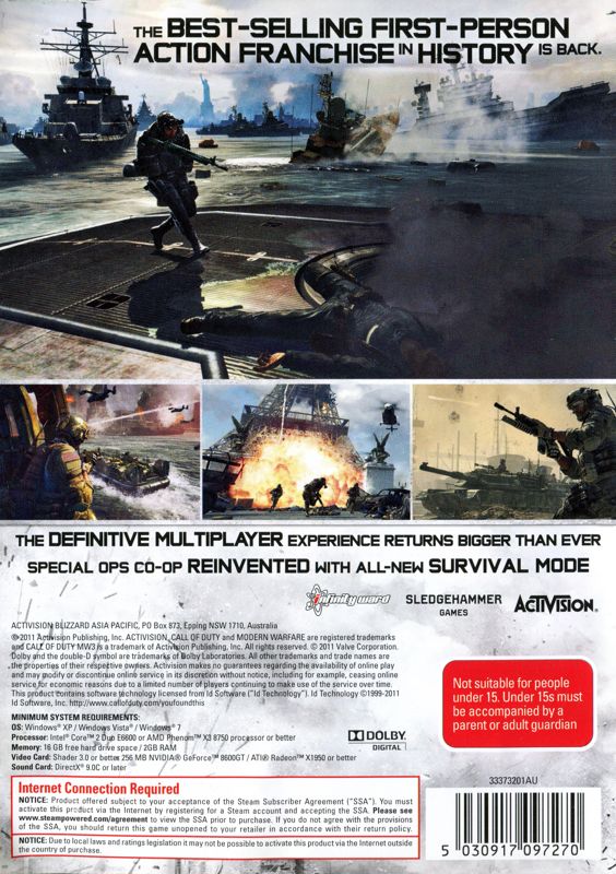 Back Cover for Call of Duty: MW3 (Windows)