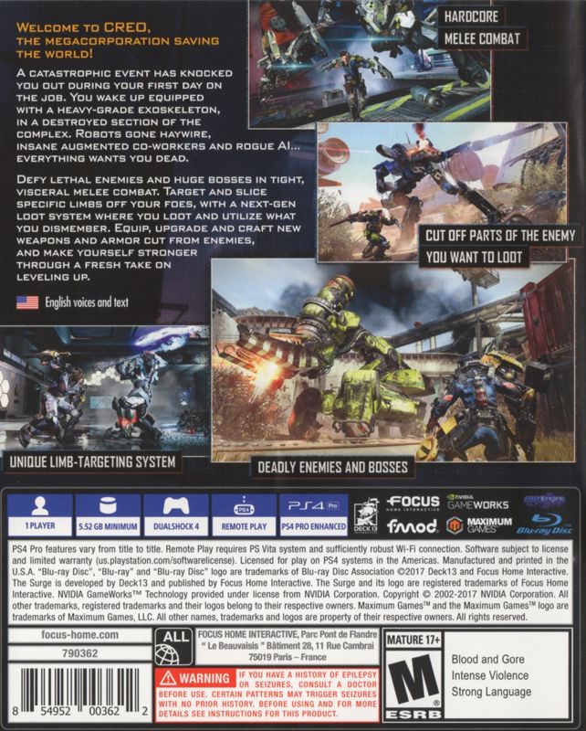Back Cover for The Surge (PlayStation 4)