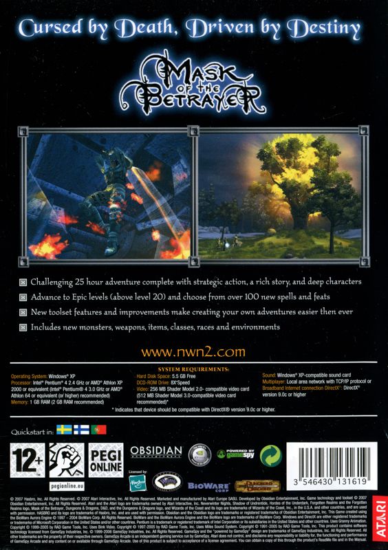 Back Cover for Neverwinter Nights 2: Mask of the Betrayer (Windows)