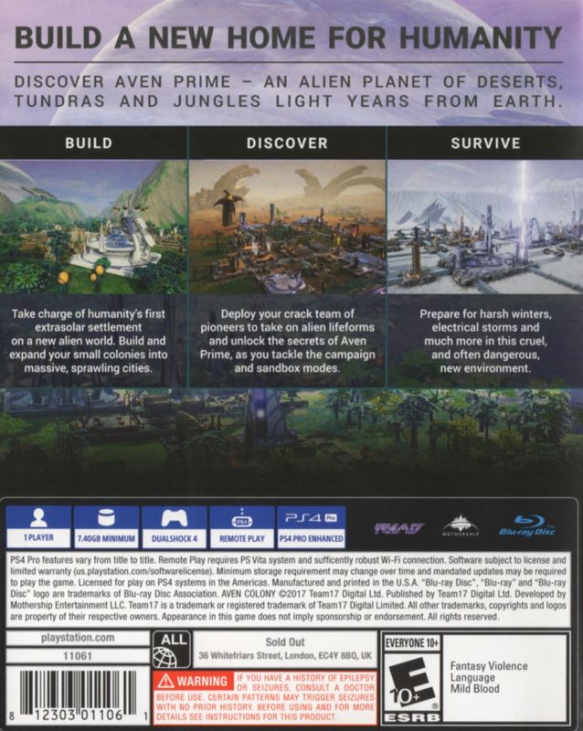Back Cover for Aven Colony (PlayStation 4)