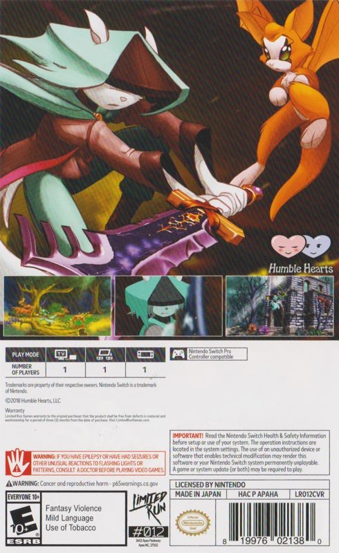 Inside Cover for Dust: An Elysian Tail (Nintendo Switch) (Limited Run Games release #012): Left