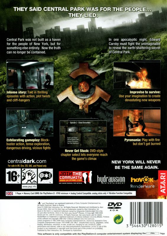 Back Cover for Alone in the Dark (PlayStation 2)