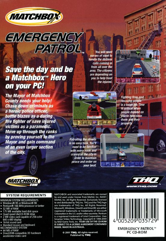 Back Cover for Matchbox: Emergency Patrol (Windows)