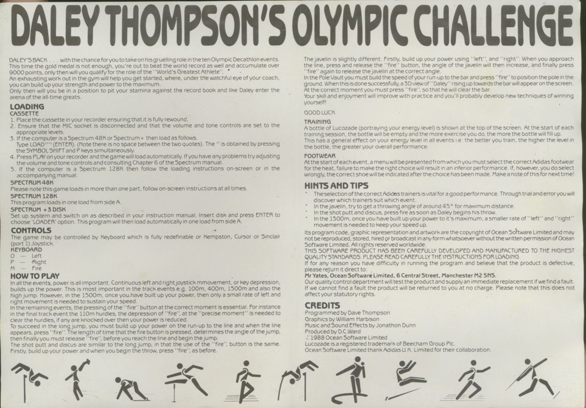 Manual for Daley Thompson's Olympic Challenge (ZX Spectrum)