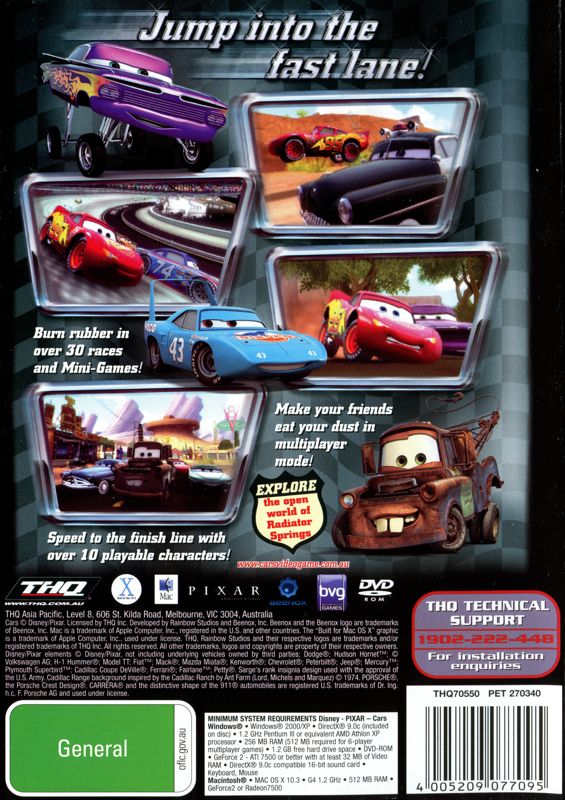 Back Cover for Disney•Pixar Cars (Macintosh and Windows)