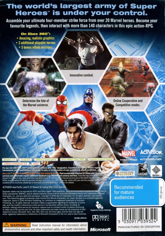 Back Cover for Marvel Ultimate Alliance (Xbox 360)