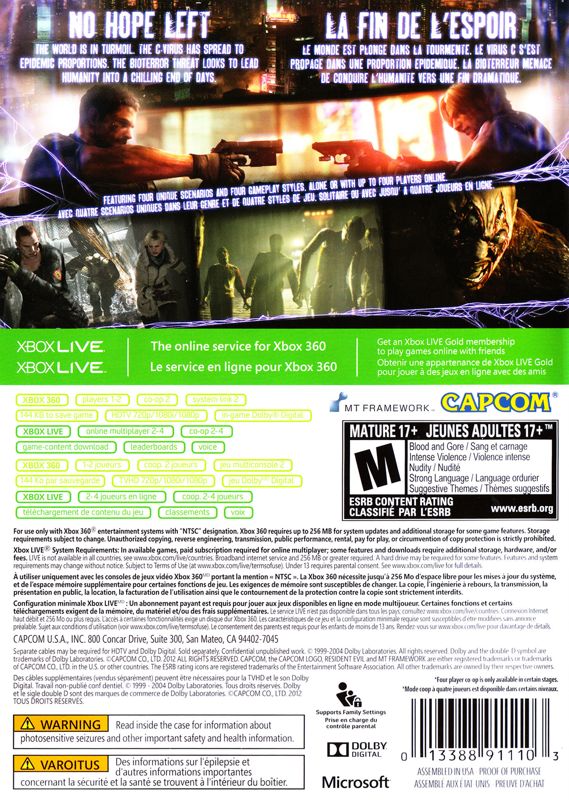 Back Cover for Resident Evil 6 (Xbox 360)