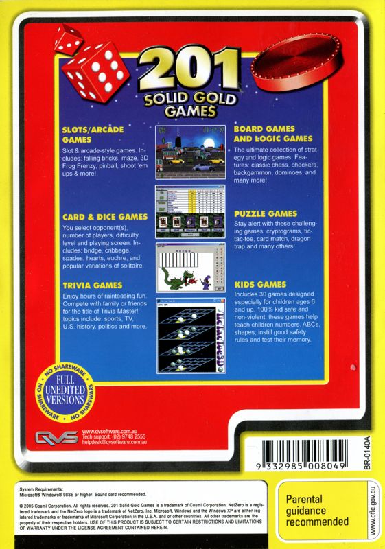 Back Cover for 201 Solid Gold Games (Windows) (re-release)