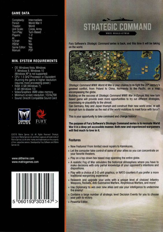 Back Cover for Strategic Command: WWII - World at War (Windows) (Mail order release)