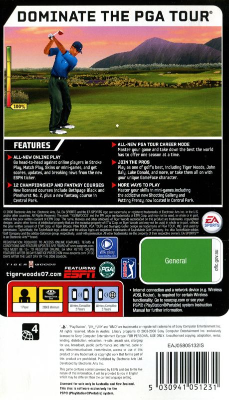 Back Cover for Tiger Woods PGA Tour 07 (PSP)