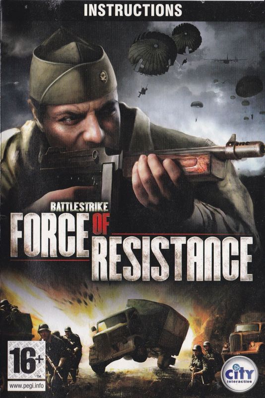 Manual for Battlestrike: Force of Resistance (Windows) (The band round the top of the sleeve is a reflective metallic silver which scans as a dark grey): Front
