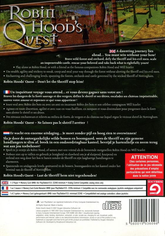 Back Cover for Robin Hood's Quest (PlayStation 2)