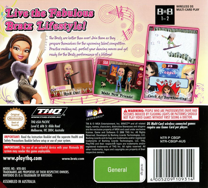 Back Cover for Bratz Girlz Really Rock (Nintendo DS)