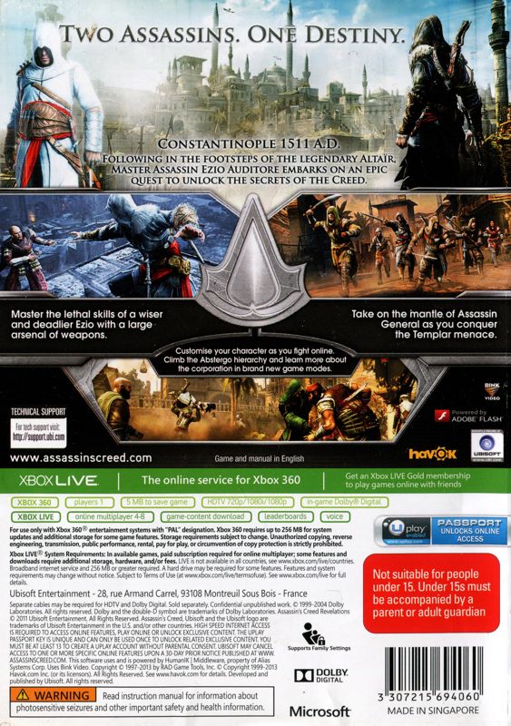 Back Cover for Assassin's Creed: Revelations (Xbox 360) (Classics release)