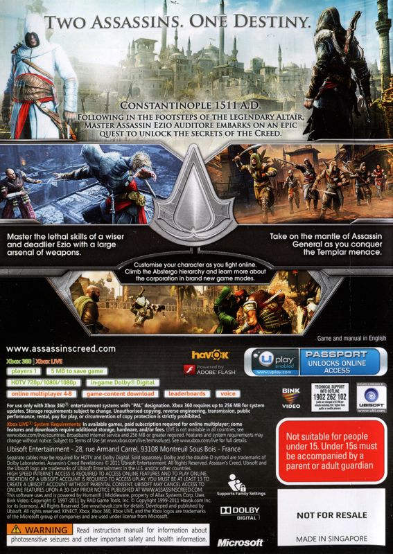 Back Cover for Assassin's Creed: Revelations (Xbox 360) (Bundled release)