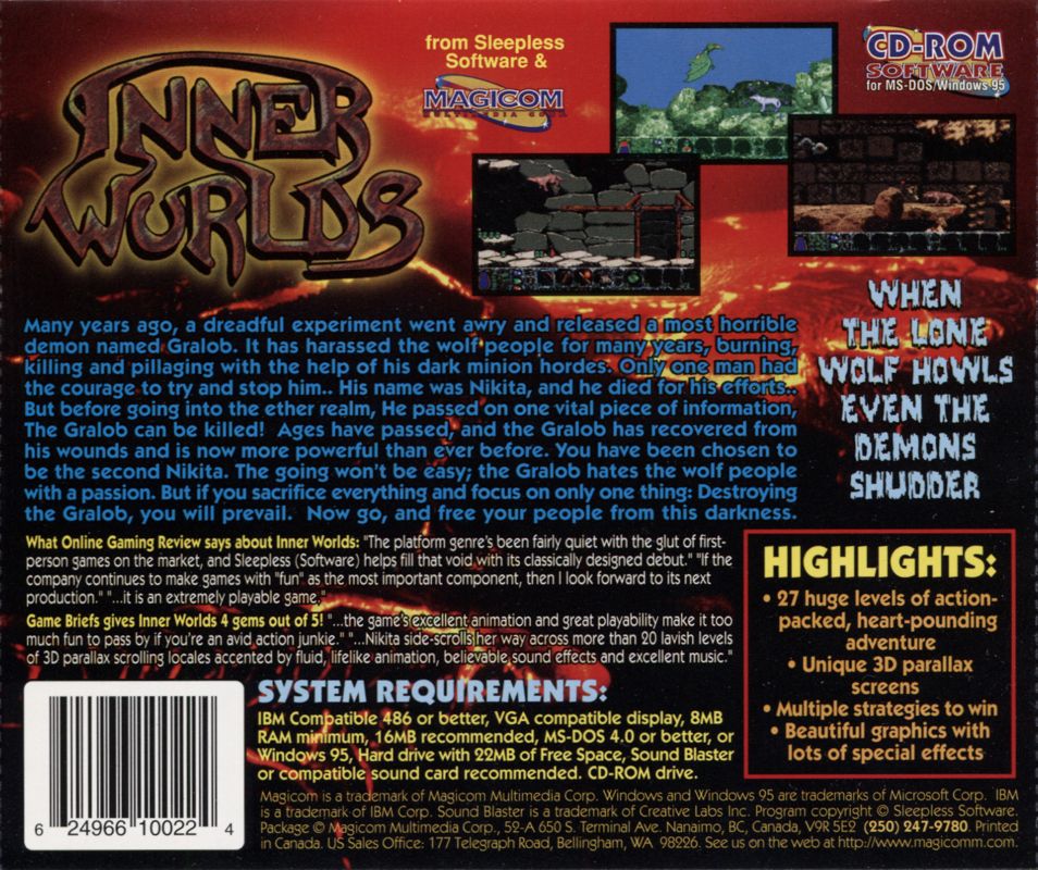 Back Cover for Inner Worlds (DOS)