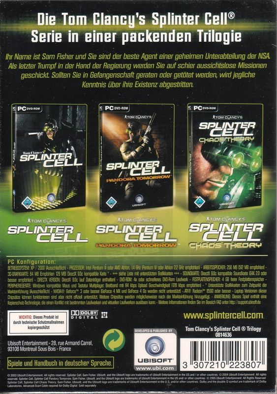 Back Cover for Tom Clancy's Splinter Cell Trilogy (Windows)