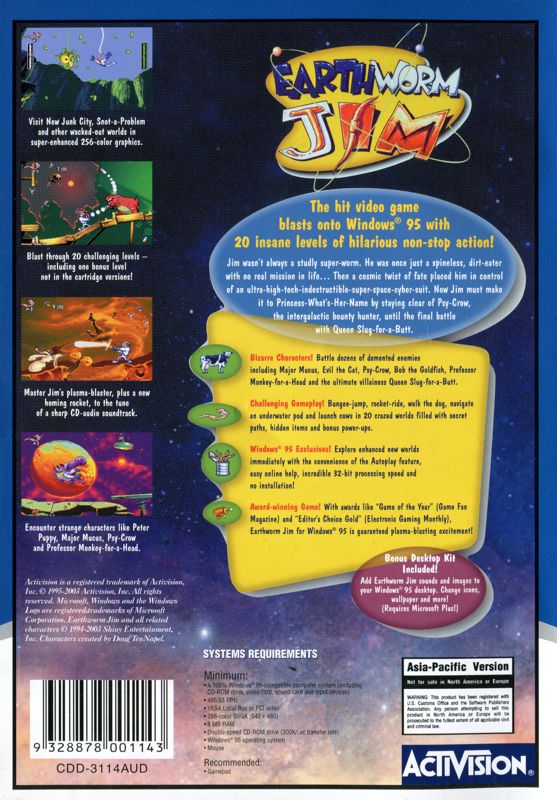 Back Cover for Earthworm Jim: Special Edition (Windows) (Essential Collection release)