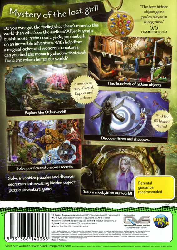 Back Cover for Otherworld: Spring of Shadows (Windows) (Black Lime release)