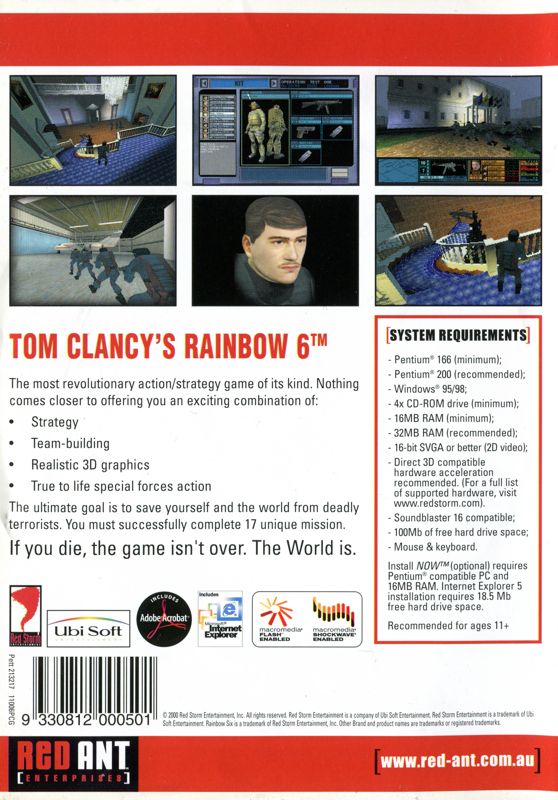 Back Cover for Tom Clancy's Rainbow Six (Windows) (Big Bytes release)