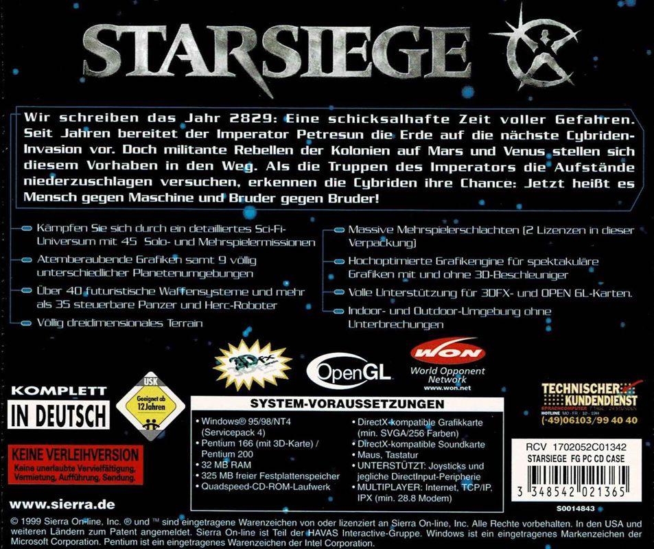 Other for Starsiege (Windows): Jewel Case - Back