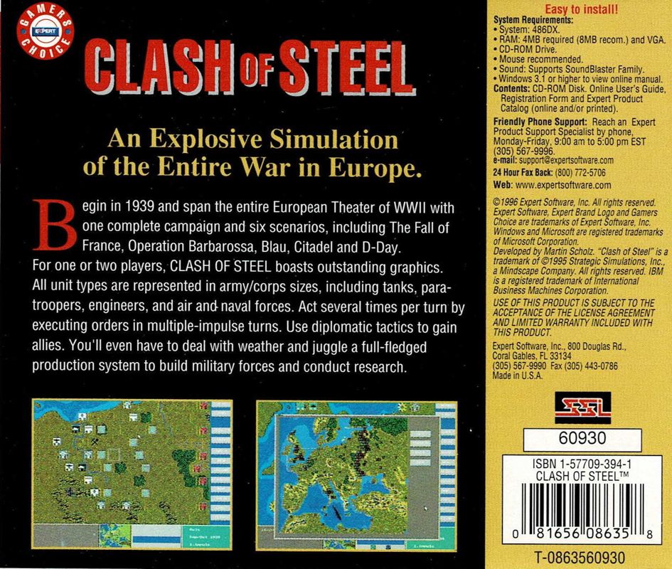 Other for Clash of Steel: World War II, Europe 1939-45 (DOS) (Gamers Choice release): Jewel Case - Back