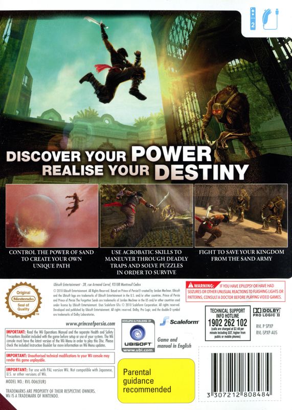 Back Cover for Prince of Persia: The Forgotten Sands (Wii)