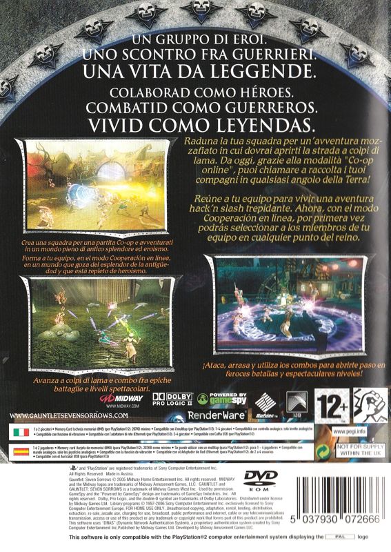 Back Cover for Gauntlet: Seven Sorrows (PlayStation 2)