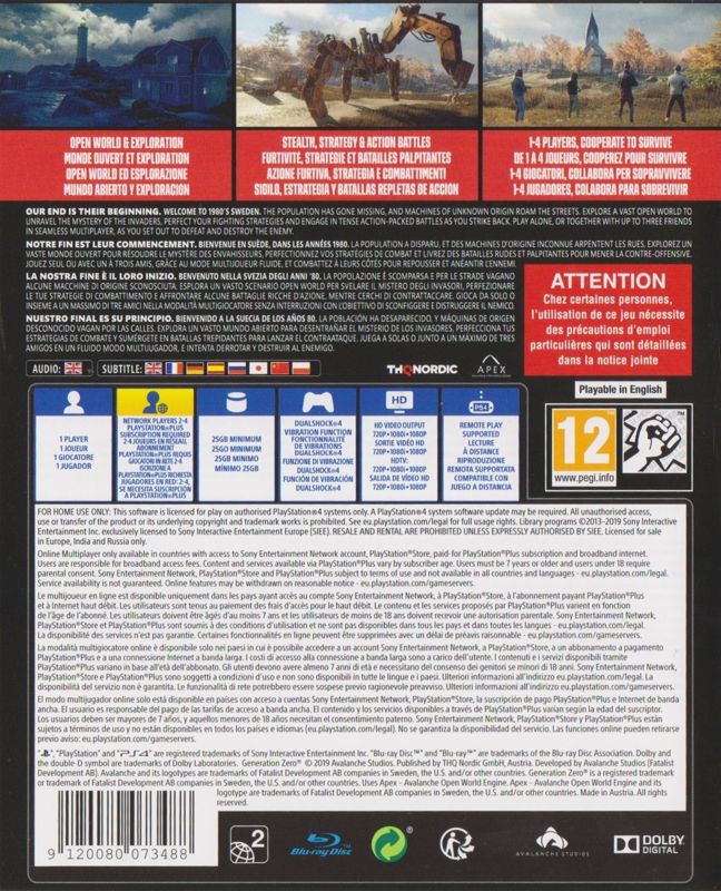 Back Cover for Generation Zero (PlayStation 4)