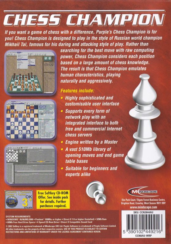 Back Cover for Chess System Tal II (Windows) (Softkey/Purple Software release)