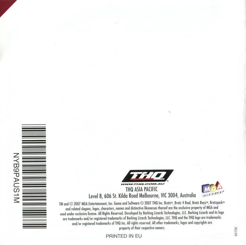 Manual for Bratz 4 Real (Nintendo DS): Back