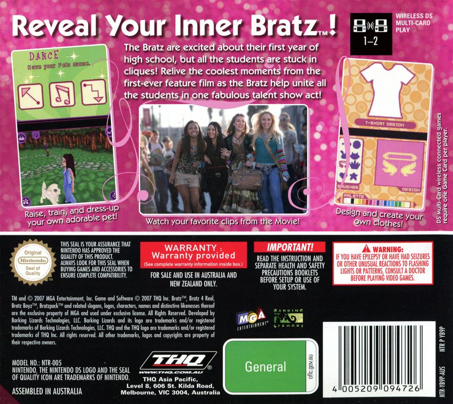 Back Cover for Bratz 4 Real (Nintendo DS)