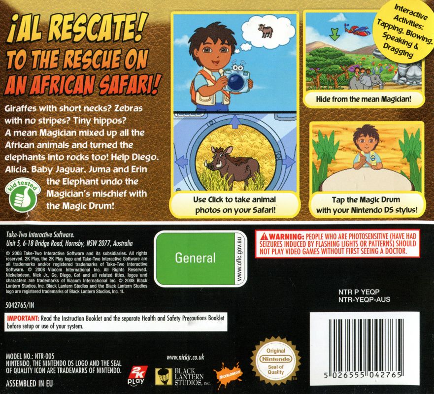 Back Cover for Go, Diego, Go! Safari Rescue (Nintendo DS)