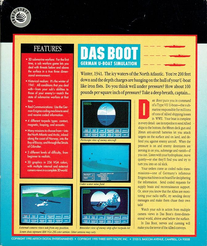 Back Cover for Das Boot: German U-Boat Simulation (Amiga)