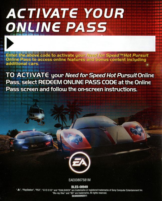 Manual for Need for Speed: Hot Pursuit (PlayStation 3): Back