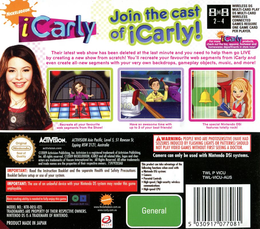 Back Cover for iCarly (Nintendo DS)
