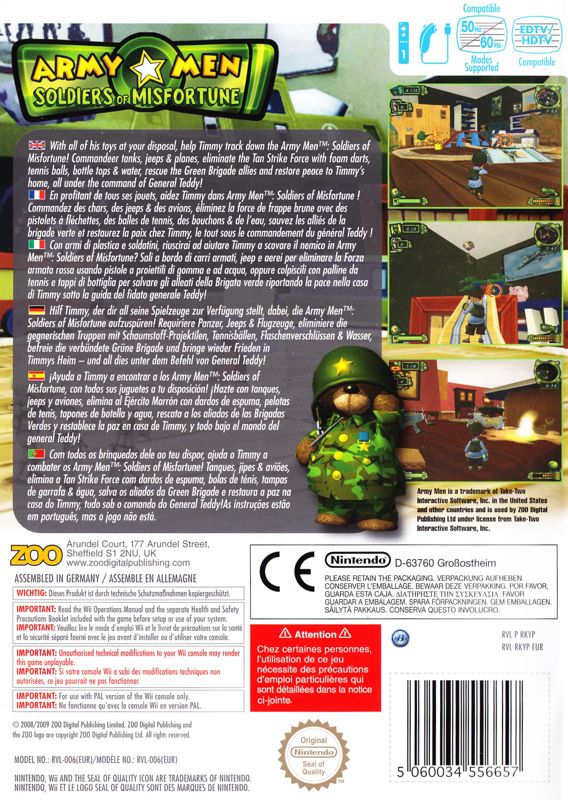 Back Cover for Army Men: Soldiers of Misfortune (Wii)