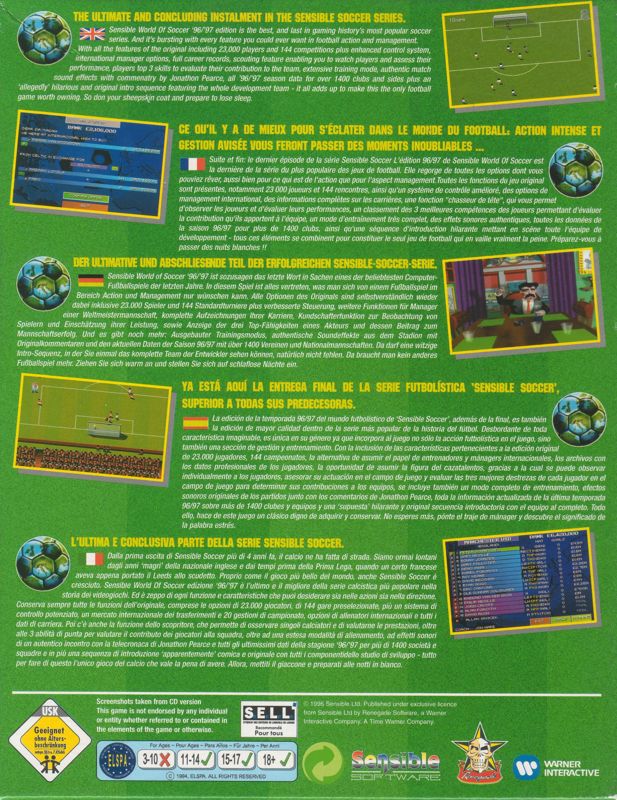 Back Cover for Sensible World of Soccer '96/'97 (DOS)