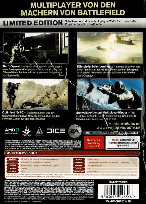 Back Cover for Medal of Honor (Limited Edition) (Windows)