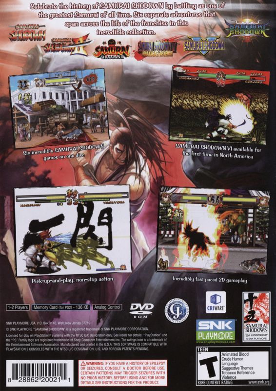 Back Cover for Samurai Shodown: Anthology (PlayStation 2)