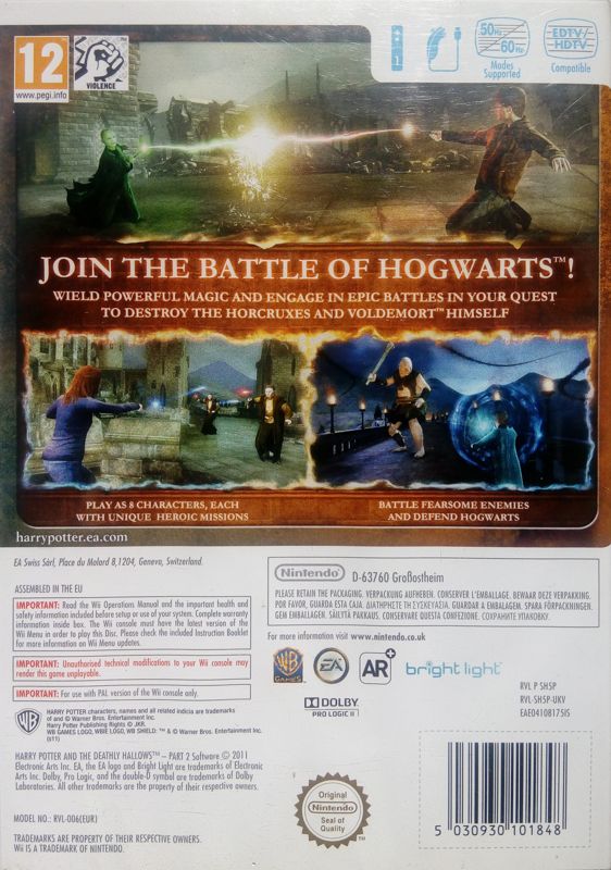 Back Cover for Harry Potter and the Deathly Hallows: Part 2 (Wii)