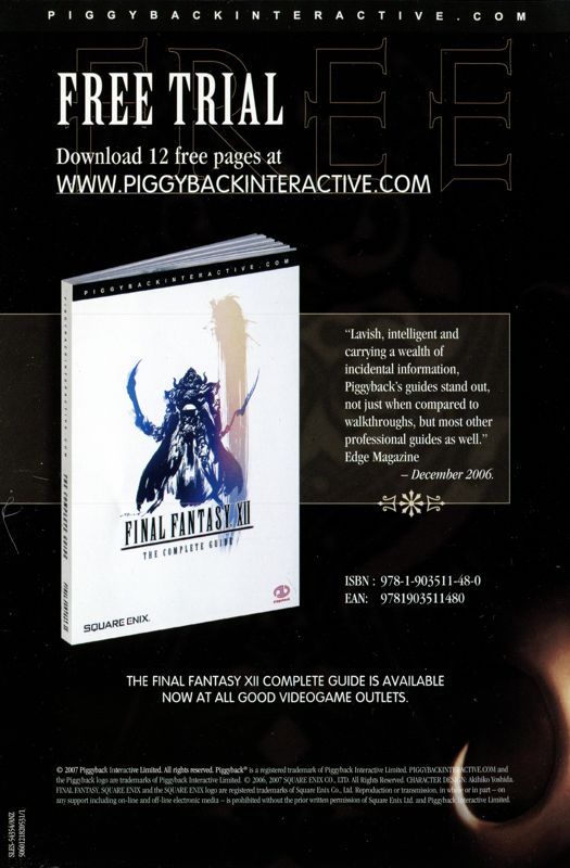 Advertisement for Final Fantasy XII (PlayStation 2): Strategy guide advertisement - back