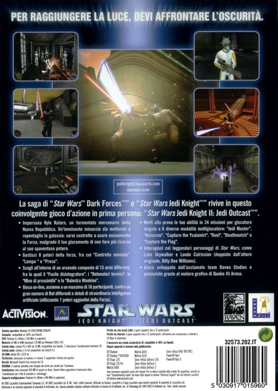 Back Cover for Star Wars: Jedi Knight II - Jedi Outcast (Windows)